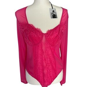 Sincerely Jules Vibrant Pink Lace Bodysuit